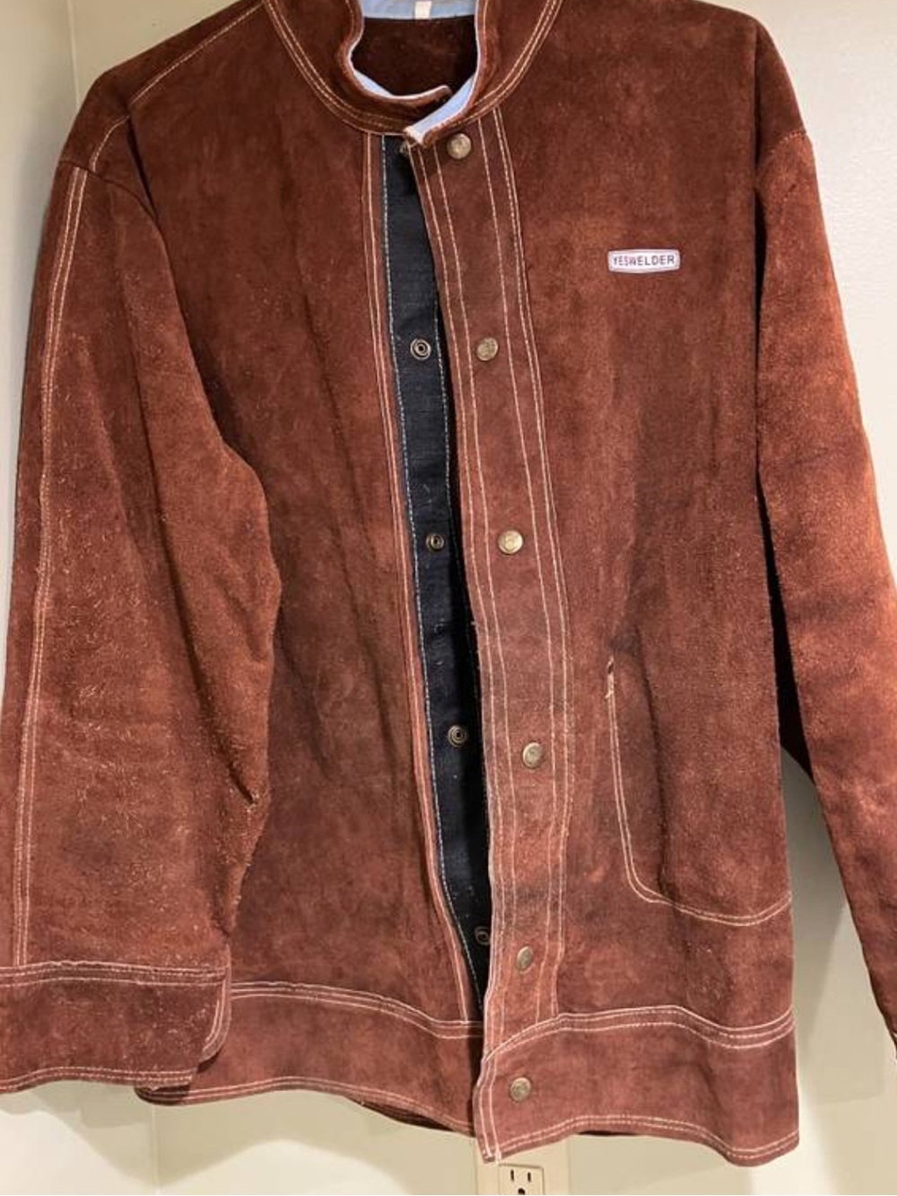 YesWelder Leather Welding Jacket Brown Cowhide Split Leather Flame Resistant XXL